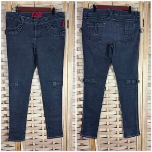 TRIPP NYC VTG Black Skinny Stretch Jeans with Metal Ring Zipper Grommet Details